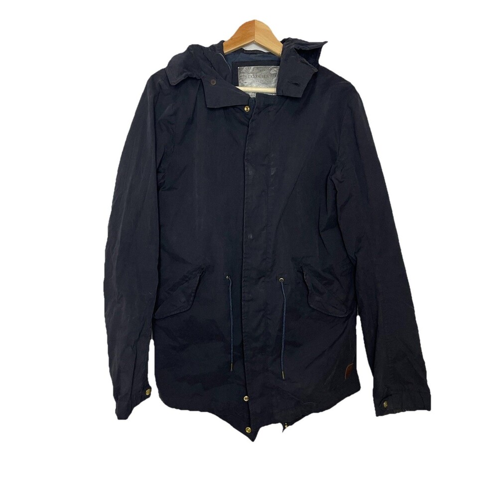 Scotch & Soda Men's Medium Zip Up Hooded Outerwear Heavyweight Jacket Navy